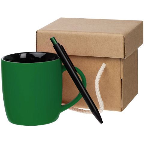 Набор Color Block: кружка и ручка, зеленый с черным - рис 2.