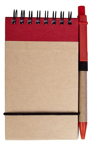 Блокнот на кольцах Eco Note с ручкой, красный - рис 2.