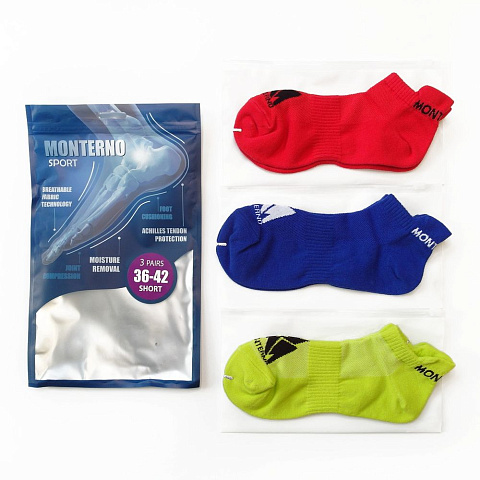 Набор из 3 пар спортивных носков Monterno Sport, красный, зеленый и синий - рис 3.