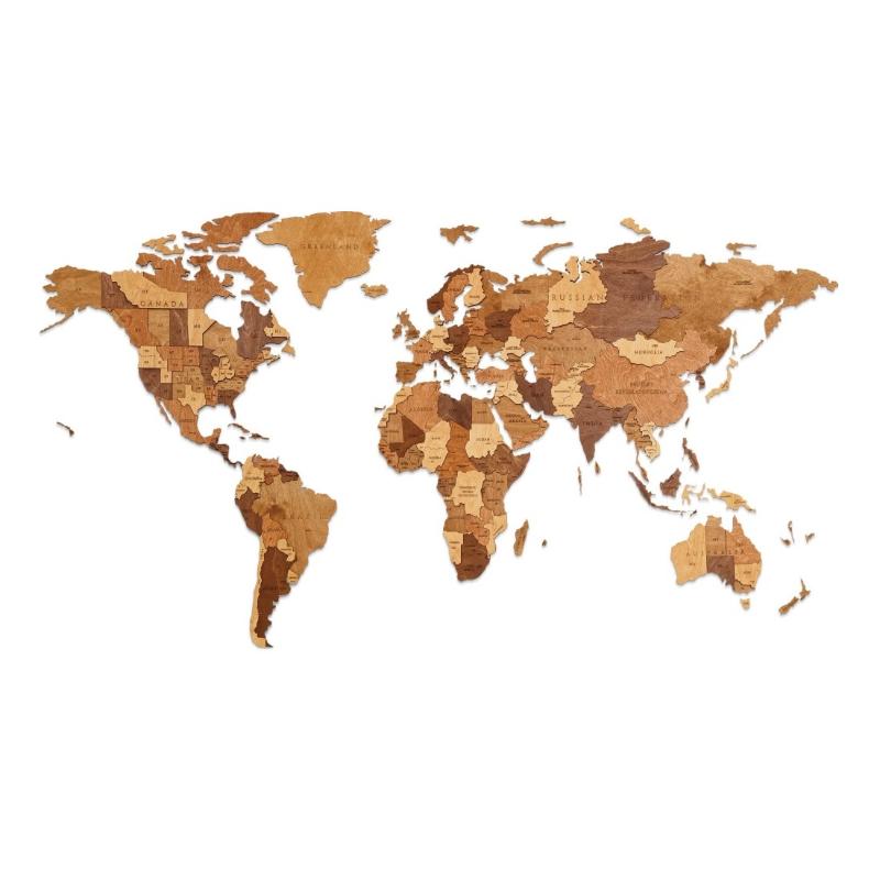 Купить Деревянную Карту Мира настенную объемную 192x105 см (шоколад) винтернет-магазине в Москве