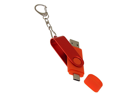 USB-флешка на 32 Гб 2 в 1 поворотный механизм, c дополнительным разъемом Type-C с одноцветным металлическим клипом, красный - рис 4.