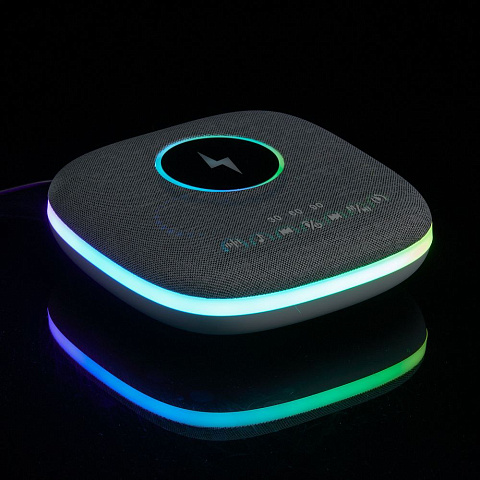 Bluetooth колонка с беспроводной зарядкой и подсветкой Terrafonic, серая - рис 15.
