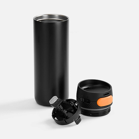 Термостакан X1 с цветной кнопкой, черный с оранжевым - рис 3.