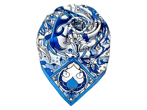 Платок Царевна-Лебедь 100% шелк, синий - рис 2.