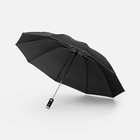 Зонт обратного сложения Norsken с фонариком, черный - рис 2.