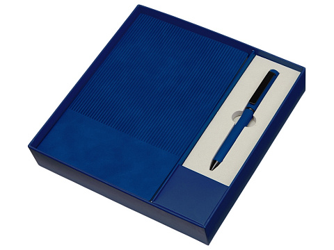 Набор блокнот в гибкой обложке А5 и металлическая шариковая ручка Nabokov, синий - рис 2.