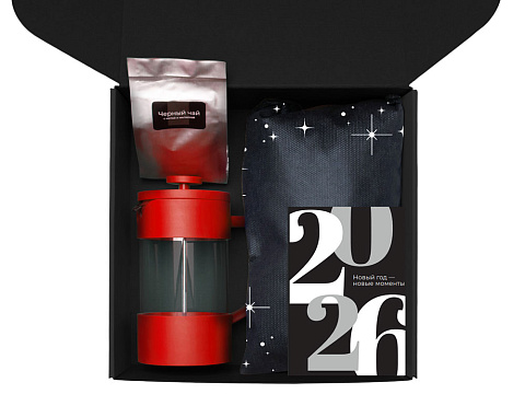 Подарочный набор c френчпрессом, кружками и чаем, красный - рис 3.