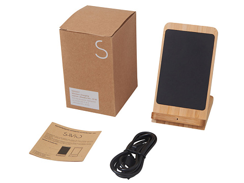 Беспроводное зарядное устройство 2-в-1 с подсветкой лого Reedia S4, 15 Вт, бамбук, черный - рис 9.