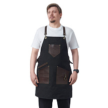 Фартук из канваса с ремнями из натуральной кожи, материал: канвас смесовый, плотность 450 гр/м, натуральная кожа КРС, цвет черный, коричневый темный