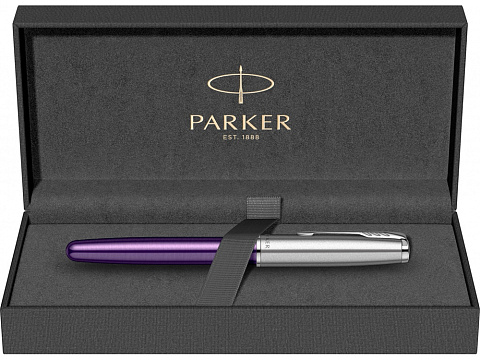 Ручка-роллер Parker Sonnet Essentials Violet SB Steel CT, цвет чернил black, перо: F, в подарочной упаковке. - рис 10.