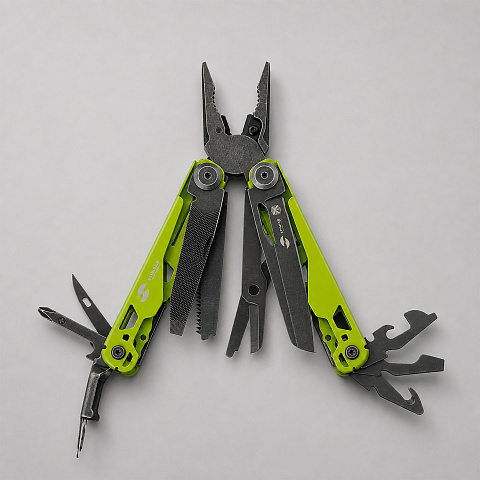 Мультитул Stinger, 107 х 19 мм, 19 функций, сталь, салатовый корпус, стоунвош, в картонной коробке, в комплекте нейлоновый чехол