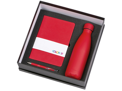 Подарочный набор с блокнотом С2, металлической ручкой и термобутылкой, красный - рис 2.