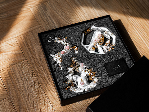 Елочные игрушки ( Снегирь+ Олень+ Ель) Розовый кварц - рис 5.