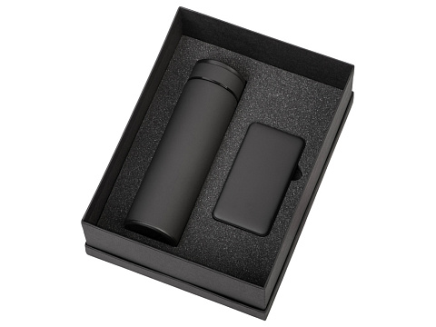 Подарочный набор с термосом и повербанком С2, черный - рис 2.