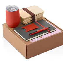 Набор с термокружкой, блокнотом, ручкой и ланчбоксом Refreshment, красный