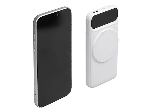 Магнитный беспроводной внешний аккумулятор со встроенными кабелями Мэни,быстаря зарядка, 10000 мАч, белый - рис 2.