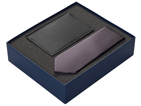 Подарочный набор Long River: обложка для паспорта, галстук (без лого Long River), синяя коробка - рис 2.