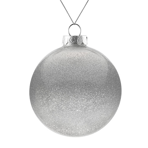 Елочный шар Finery Shine, 10 см, глянцевый серебристый с глиттером - рис 2.