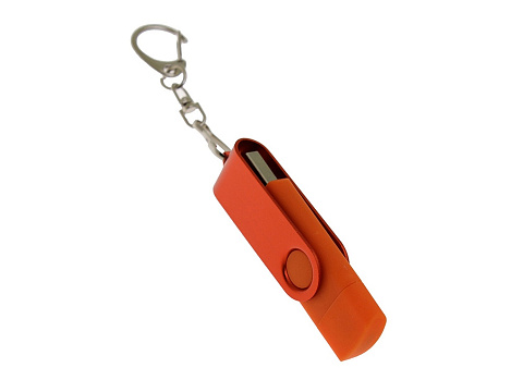 USB-флешка на 32 Гб 2 в 1 поворотный механизм, c дополнительным разъемом Type-C с одноцветным металлическим клипом, оранжевый - рис 2.