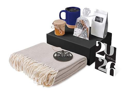 Подарочный набор c пледом, кружкой и вареньем, синий - рис 2.