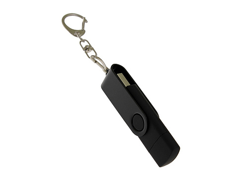 USB-флешка на 32 Гб 2 в 1 поворотный механизм, c дополнительным разъемом Type-C с одноцветным металлическим клипом, черный - рис 2.