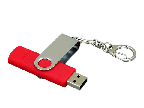 Флешка с  поворотным механизмом, c дополнительным разъемом Micro USB, 16 Гб, красный - рис 3.