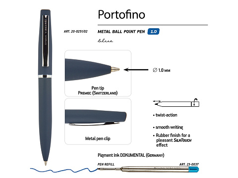 Ручка Portofino шариковая  автоматическая, синий металлический корпус, 1.0 мм, синяя - рис 3.