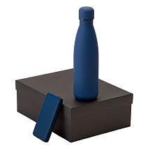 Подарочный набор с термобутылкой и повербанком С2, темно-синий