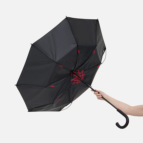 Зонт-трость Hidecolor с цветными спицами, черный с красным - рис 8.