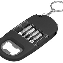 Брелок-открывалка с отвертками и фонариком Uni, софт-тач, черный (Р)