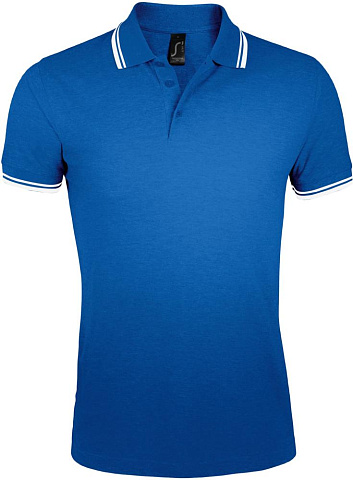 Рубашка поло мужская Pasadena Men 200 с контрастной отделкой, ярко-синяя с белым - рис 2.