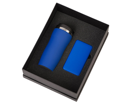 Подарочный набор c вакуумной термокружкой и повербанком С2, синий - рис 2.