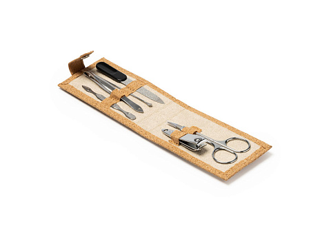 Маникюрный набор PODOX в чехле из пробки, серебристый/бежевый - рис 3.