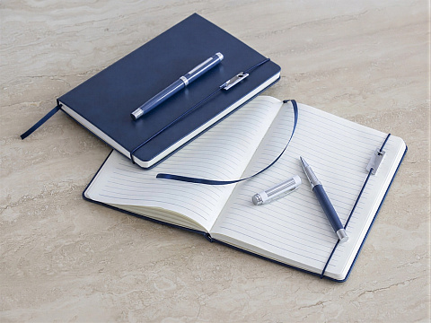 Набор Legato Elegance из блокнота формата А5 в твердой обложке и ручки-роллера, белый/синий - рис 7.