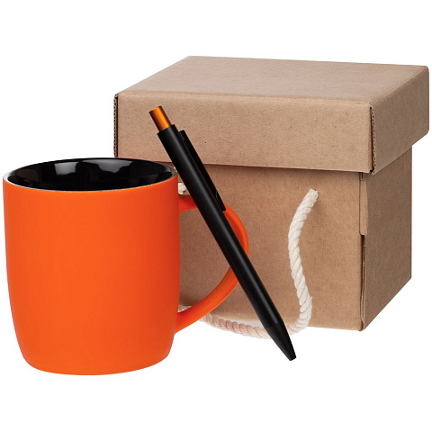 Набор Color Block: кружка и ручка, оранжевый с черным - рис 2.