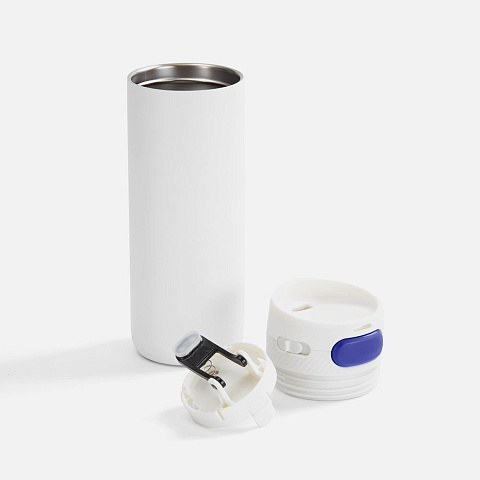 Термостакан X1 с цветной кнопкой, белый с синим - рис 3.