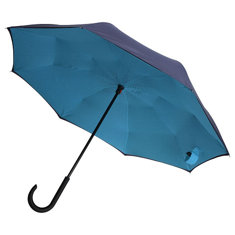 Зонт наоборот Style, трость, сине-голубой - рис 3.