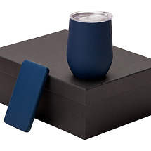 Подарочный набор с термокружкой и повербанком С2, 10000 mAh, темно-синий