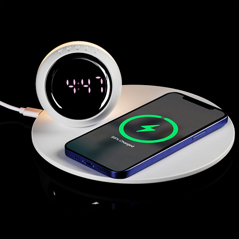 Станция беспроводной зарядки с часами и подсветкой GlobeBee, белая - рис 10.