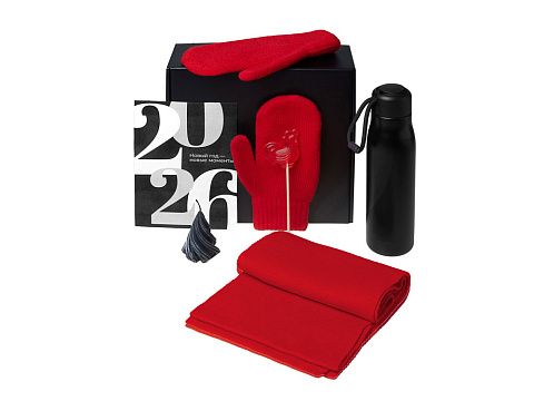 Подарочный набор с варежками, шарфом и термосом,красный - рис 2.