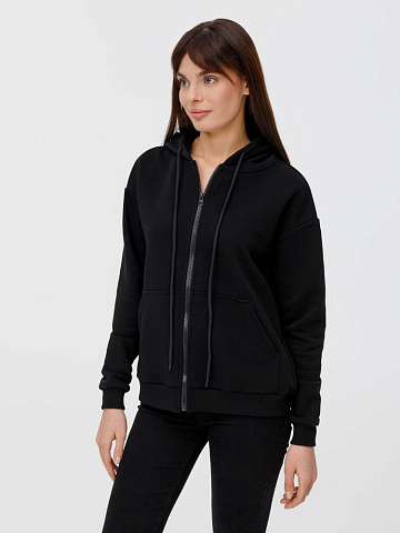 Толстовка унисекс оверсайз на молнии Zippy Terry, черная - рис 7.