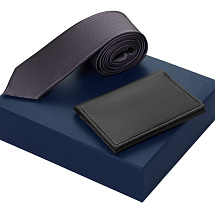 Подарочный набор Long River: обложка для паспорта, галстук (без лого Long River), синяя коробка