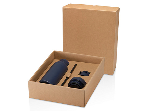 Illuminate бутылка для воды объемом 650 мл из переработанной нержавеющей стали RCS с двойными стенками и набором из 3 крышек - Синий Navy