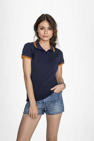 Рубашка поло женская Pasadena Women 200 с контрастной отделкой, серый меланж c оранжевым - рис 7.