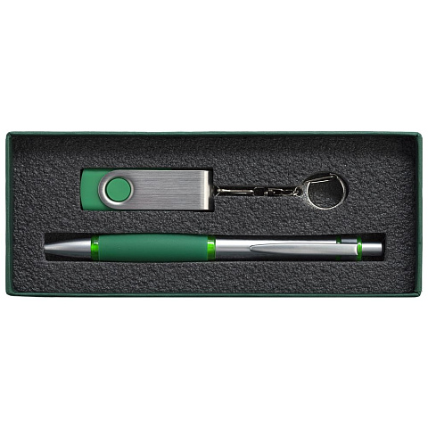 Коробка Notes с ложементом для ручки и флешки, зеленая - рис 6.