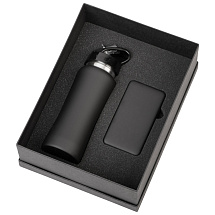 Подарочный набор с бутылкой для воды и повербанком С1, 5000 mAh, черный