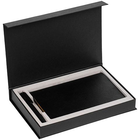 Коробка Silk с ложементом под ежедневник 13x21 см и ручку, черная - рис 4.
