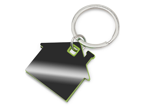 Металлический брелок с пластиковой цветной вставкой SteelPop House, серебристый с зеленым яблоком