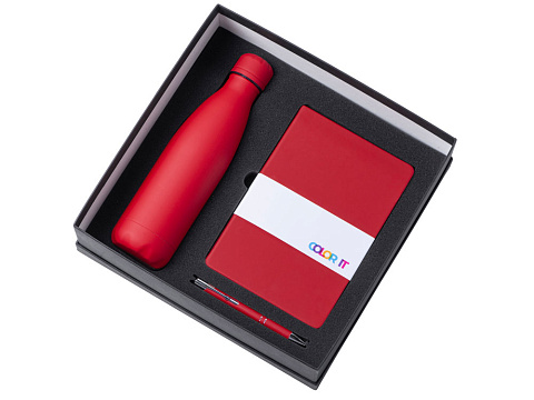 Подарочный набор с блокнотом С3, металлической ручкой и термобутылкой, красный - рис 2.