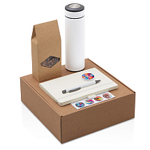 Подарочный набор с термосом, блокнотом, ручкой и чаем, белый